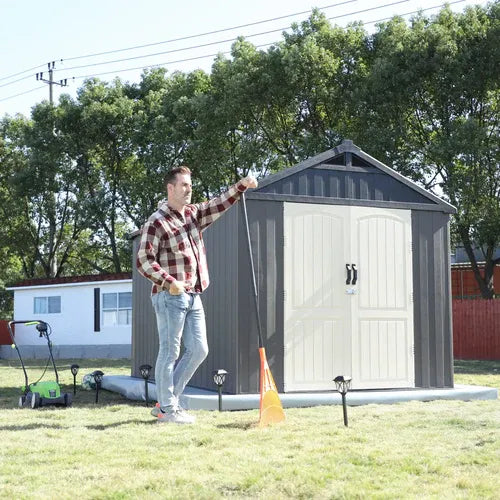 Kick-it 8x12 Plastic Storage Shed with Floor, Gray White