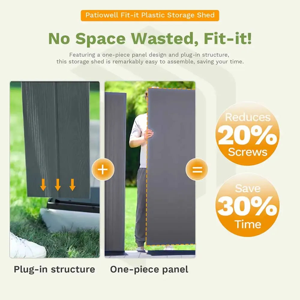 Patiowell Fit-it 4x4 Plastic Storage Garden Shed, Dark Gray
