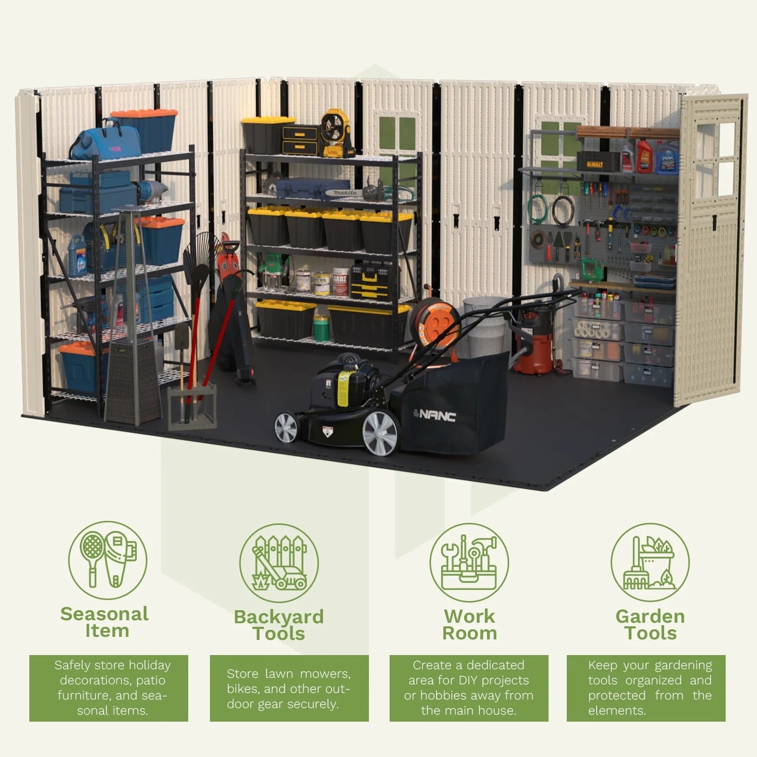 10x12ft Resin Storage Shed with Skylight & Lockable Door & Windows