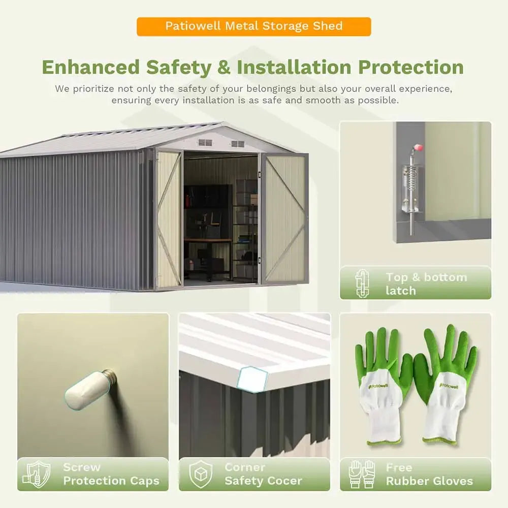 Patiowell 10x10 Metal Storage Shed with Weather-Resistance, Gray