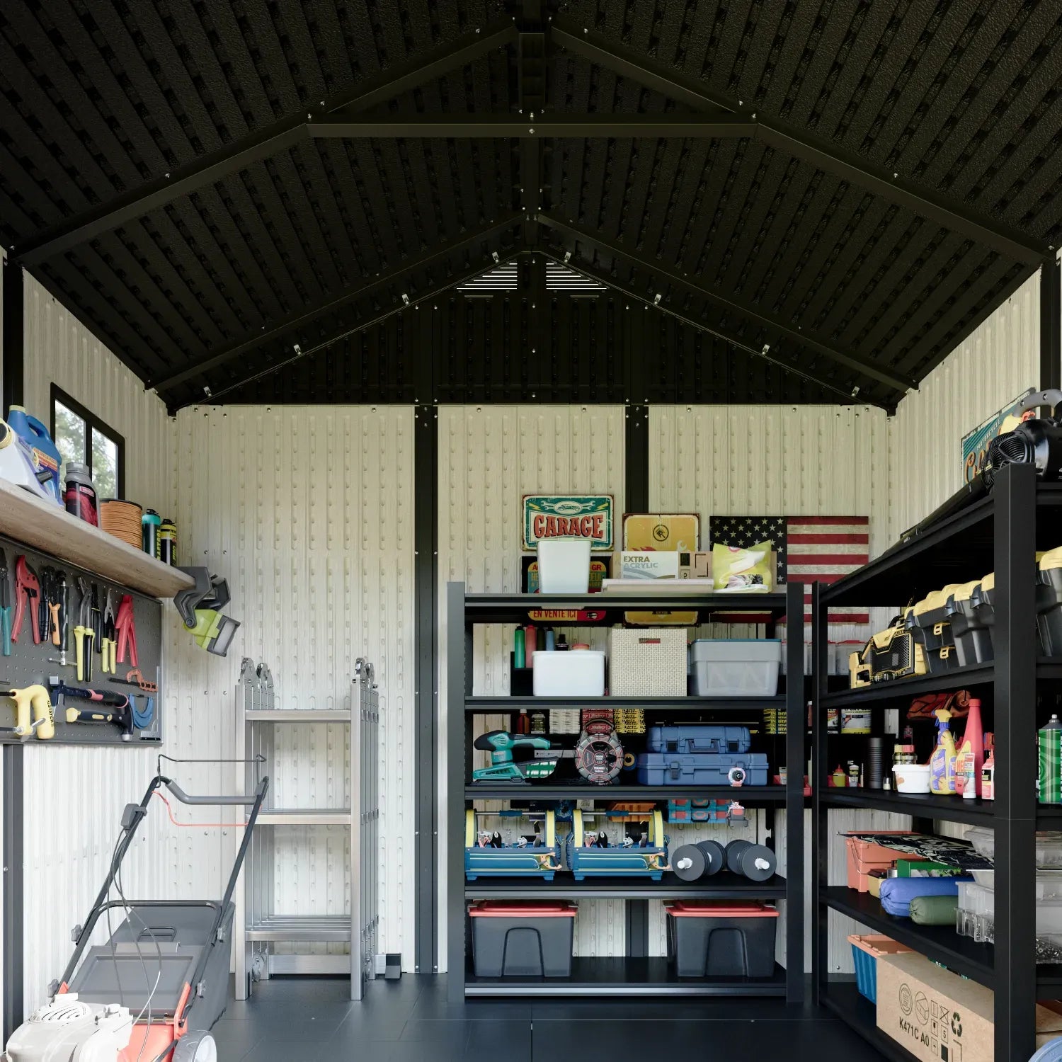 Kick-it 8x6 Plastic Storage Shed with Floor, Gray White