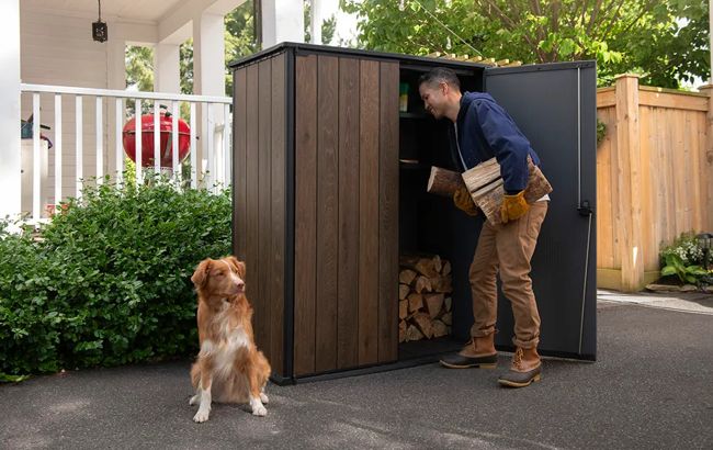 Keter Signature Vertical Storage Shed - Walnut Brown