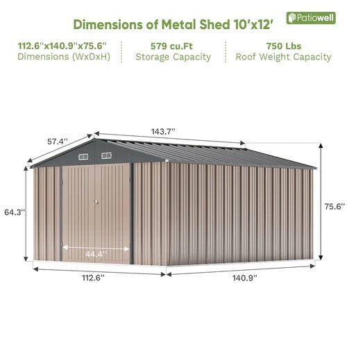 Patiowell 10x12 Metal Shed, Brown