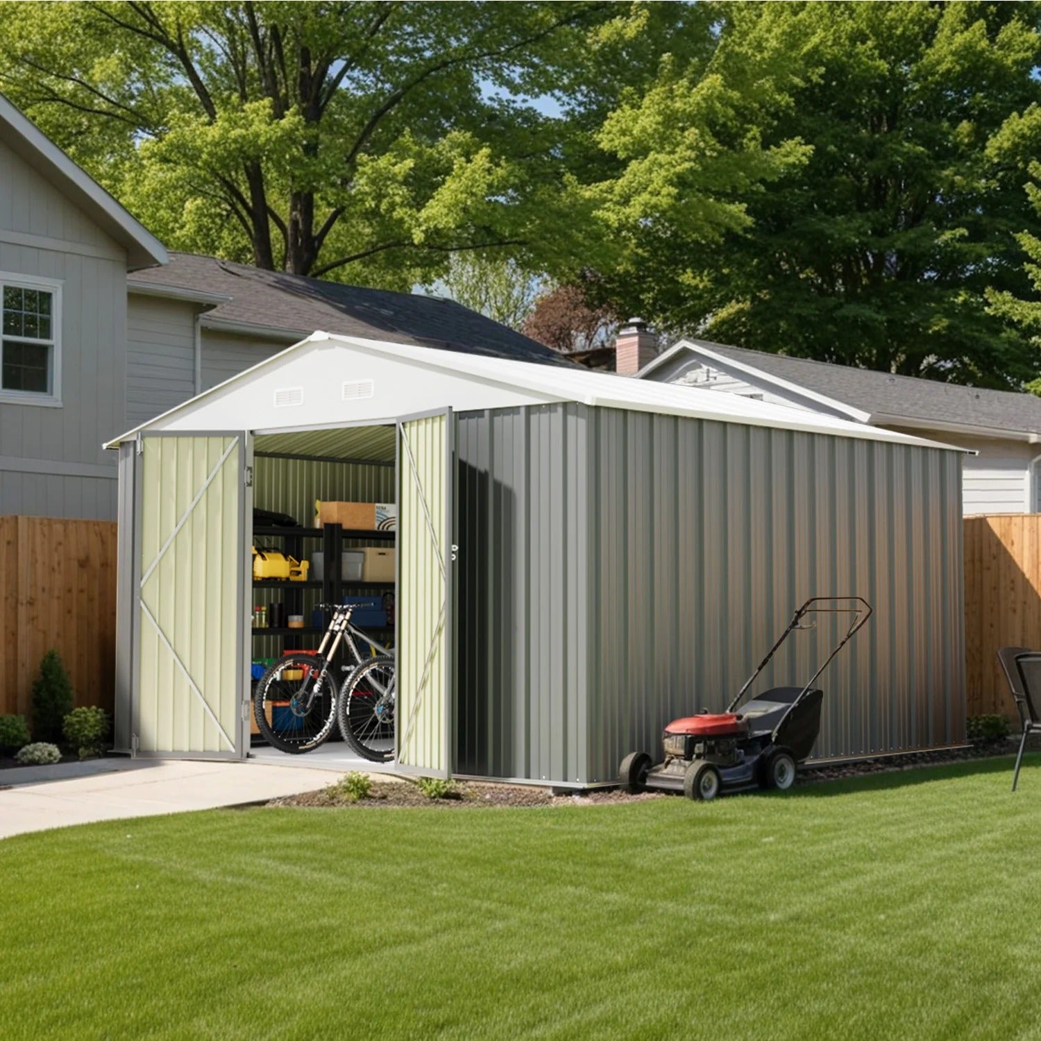 Patiowell 12x12 Large Metal Shed with Weather Resistance, Gray