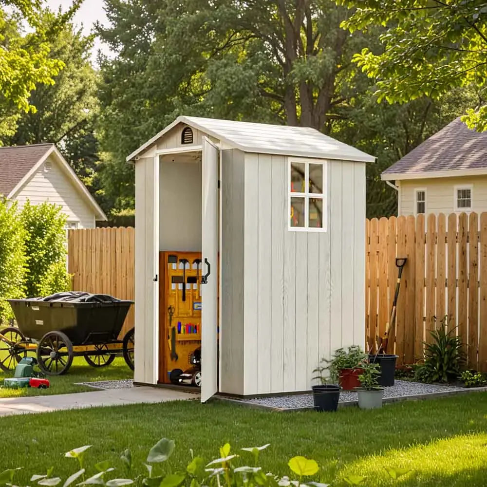 Patiowell 4x4 Plastic Storage Garden Shed, Gray White