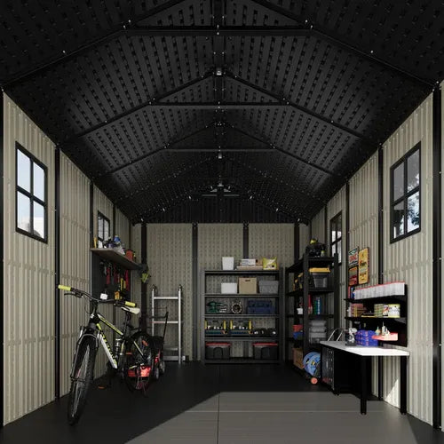 Kick-it 8x12 Plastic Storage Shed with Floor, Gray White