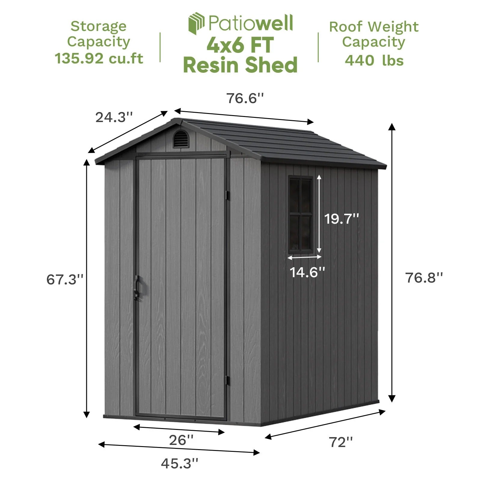 Patiowell Fit-it 4x6 Plastic Storage Shed for Bike, Dark Gray