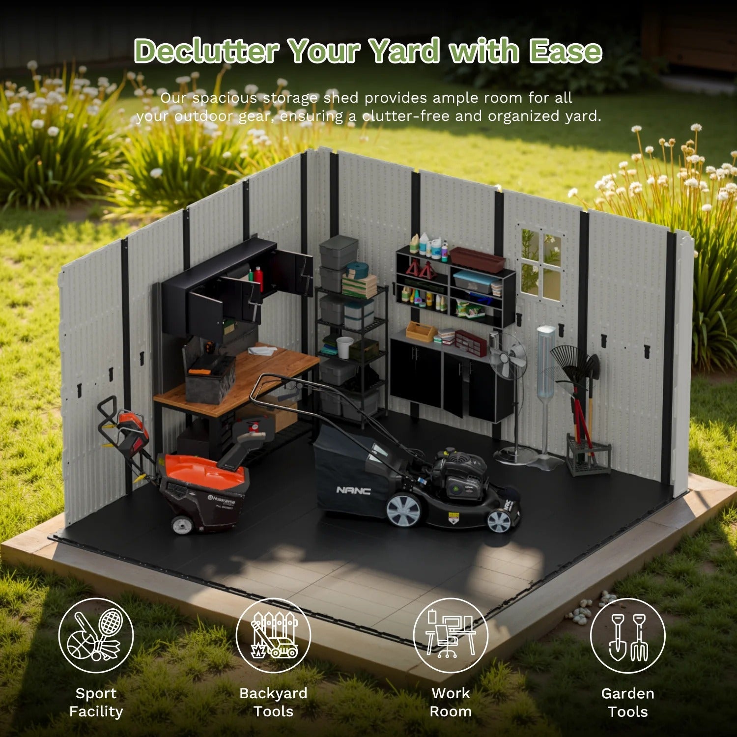 10x10 FT Plastic Storage Shed with Skylight & Windows & Lock