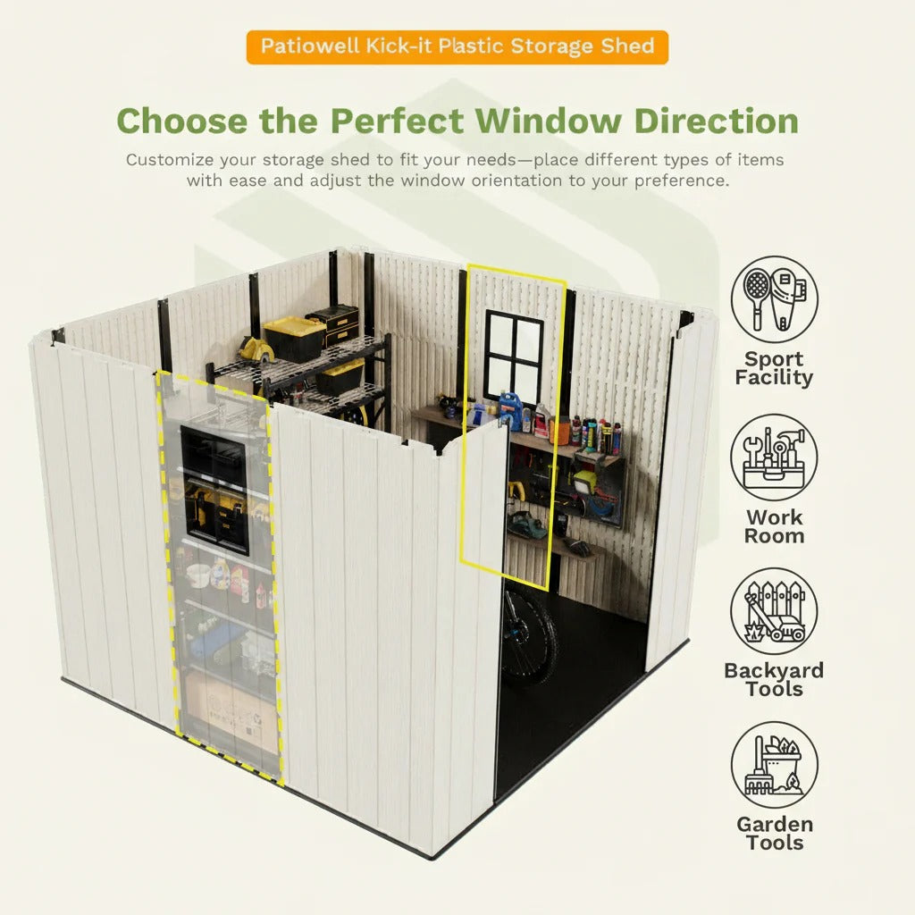 Kick-it 8x8 Plastic Storage Shed with Floor, Khaki & Beige