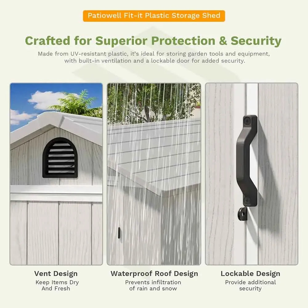 Patiowell 4x6 Plastic Storage Shed for Bike, Light Gray