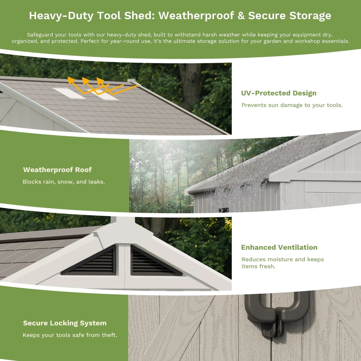 10x10 FT Plastic Storage Shed with Skylight & Windows & Lock