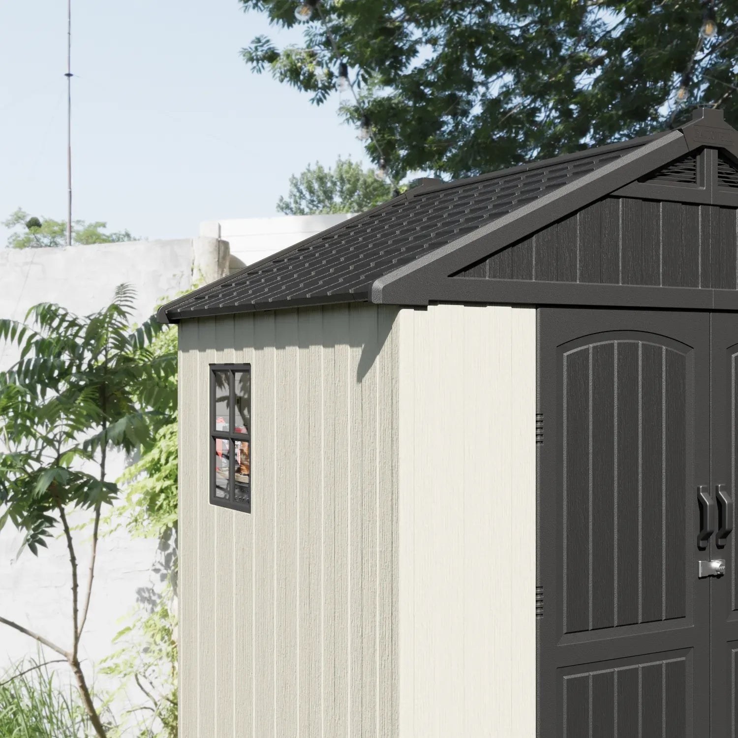Kick-it 8x6 Plastic Storage Shed with Floor, Gray White
