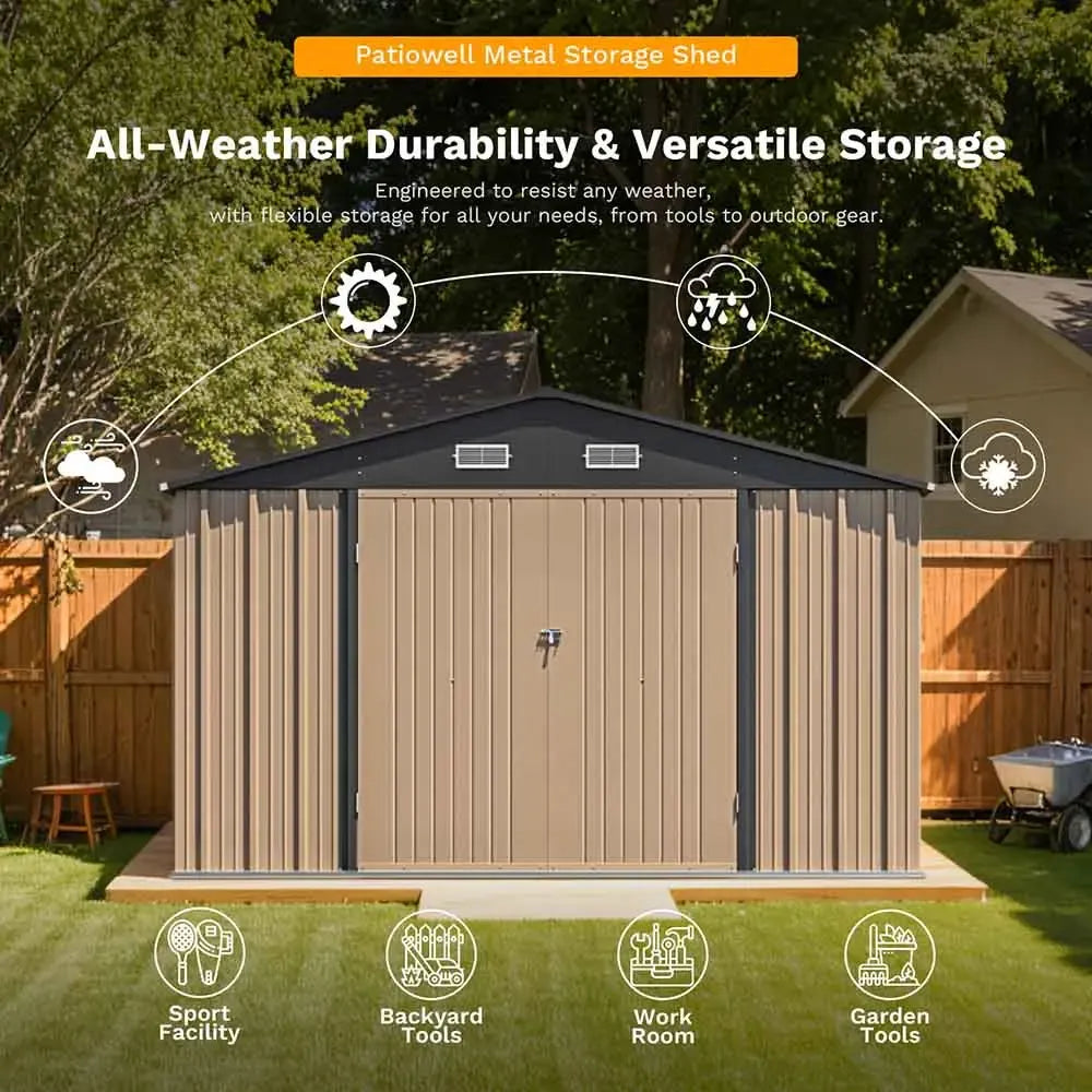 Patiowell 10x8 Metal Shed with Weather Resistance, Brown
