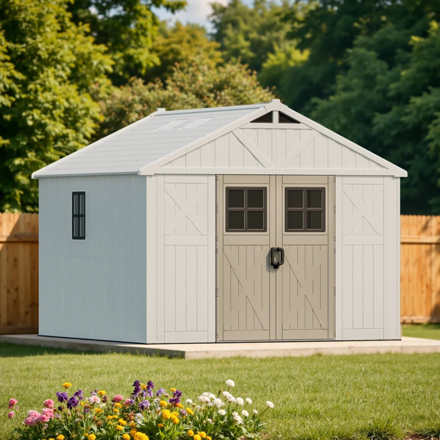 10x10 FT Plastic Storage Shed with Skylight & Windows & Lock