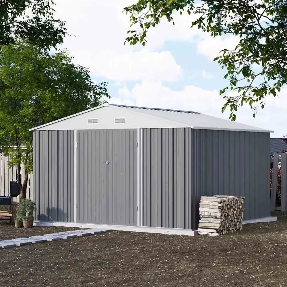 Patiowell 10x10 Metal Storage Shed with Weather-Resistance, Gray