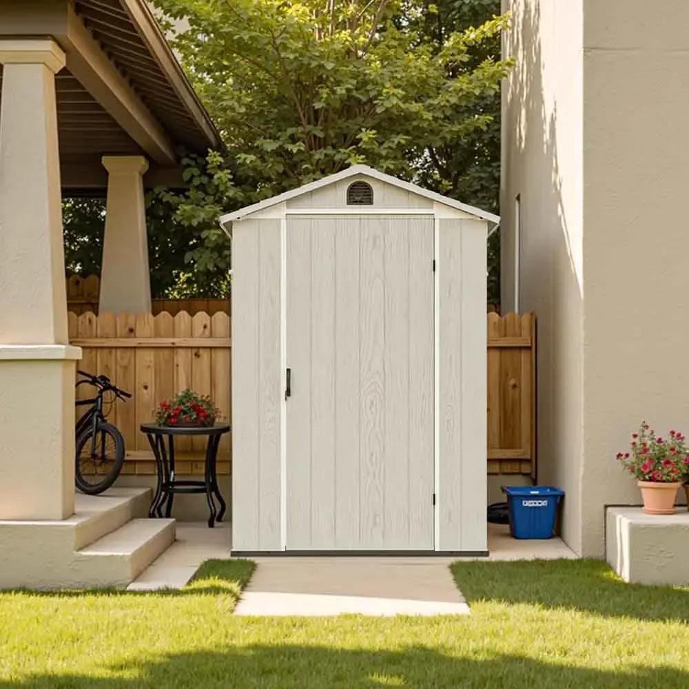 Patiowell 4x4 Plastic Storage Garden Shed, Gray White