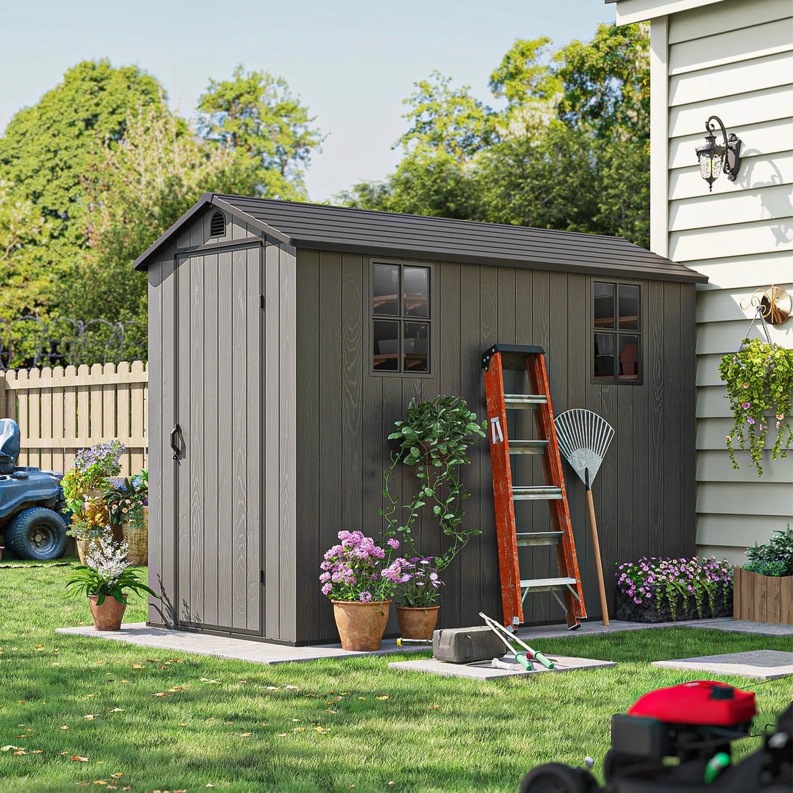 Patiowell 4x8 Plastic Storage Shed, Dark Gray