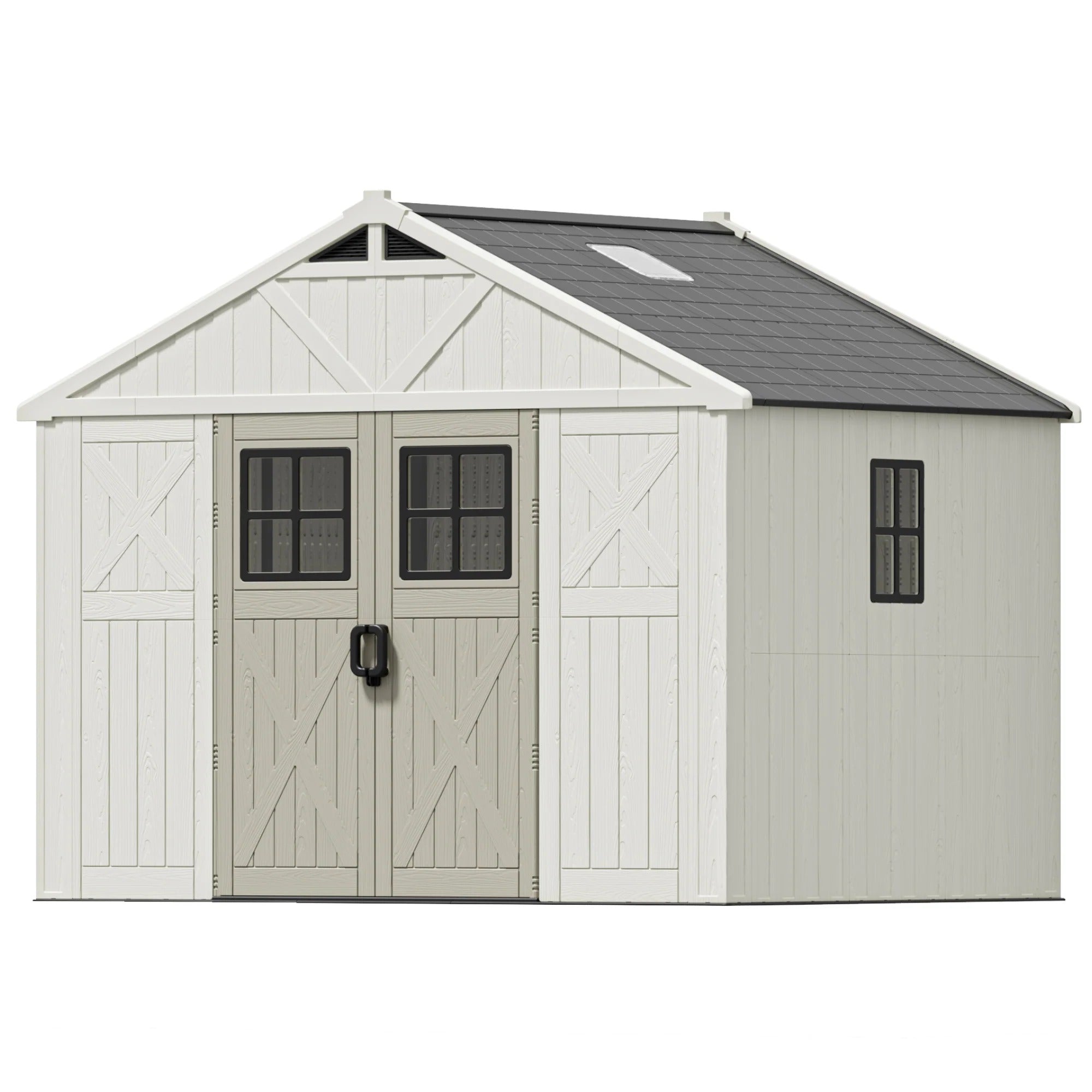 10x8 FT Kick-it Plastic Storage Shed with Skylight & Windows