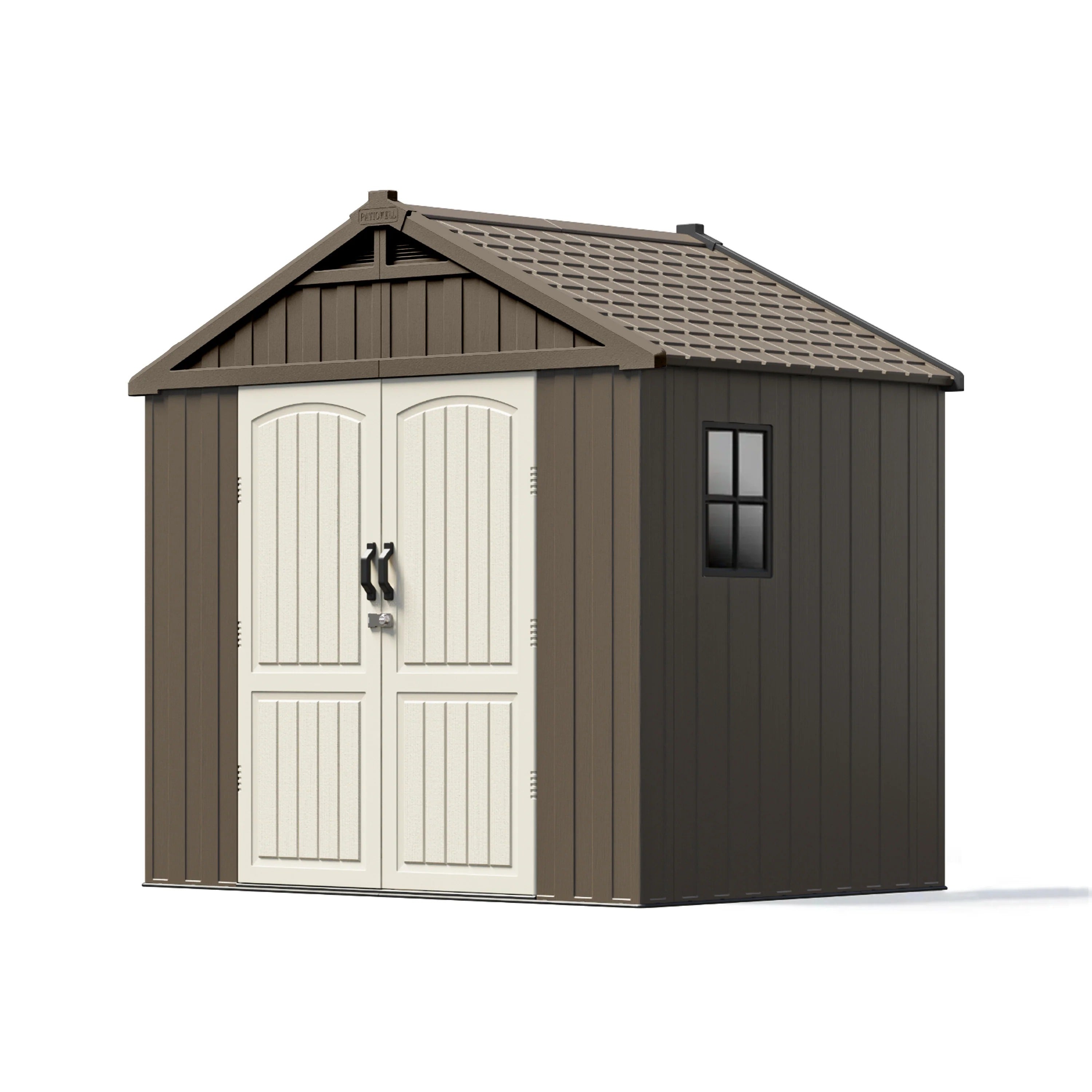 Kick-it 8x8 Plastic Storage Shed with Floor and Lights, Brown