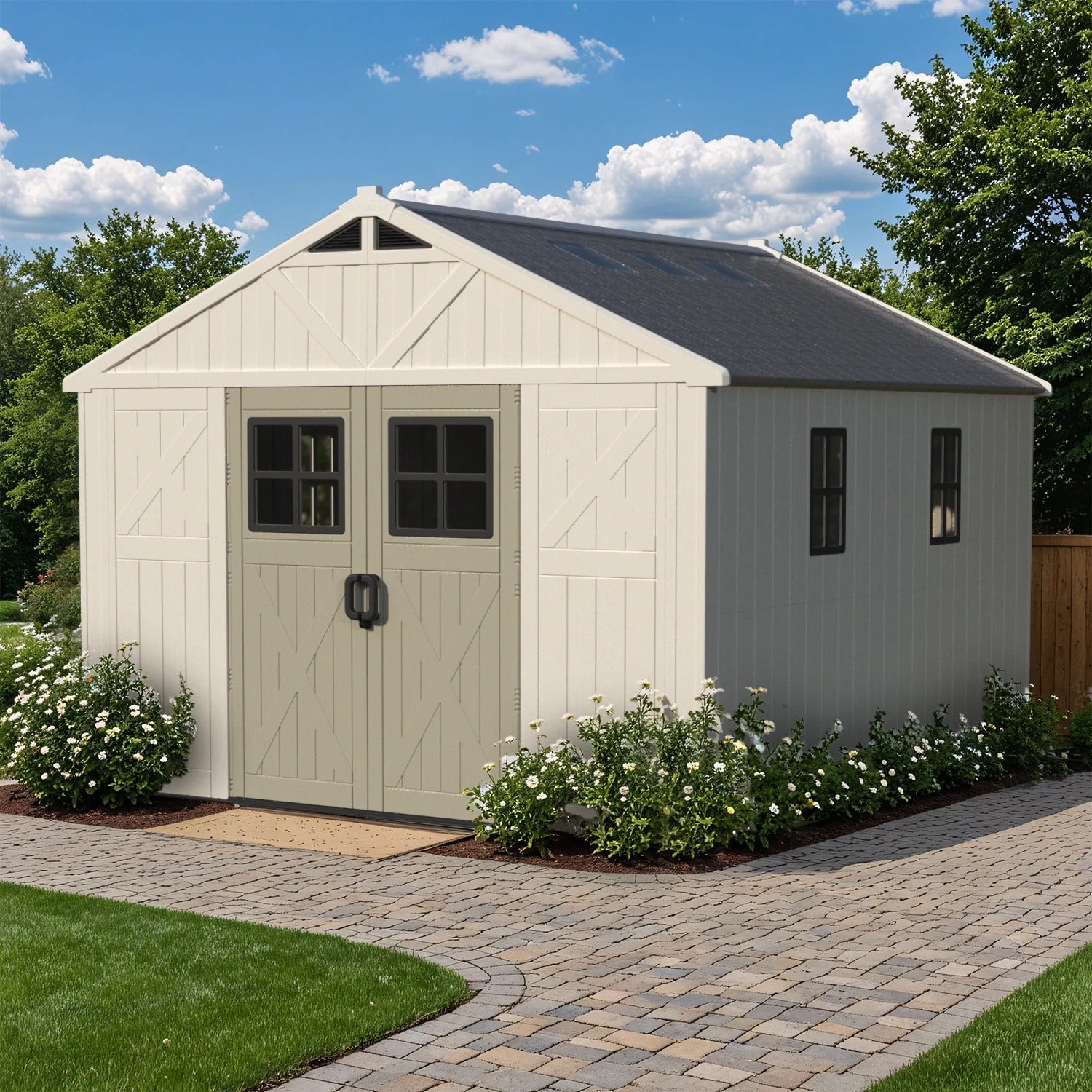 10x12ft Resin Storage Shed with Skylight & Lockable Door & Windows