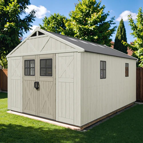 10x14 ft Kick-it Plastic Storage Shed with Skylight & Windows