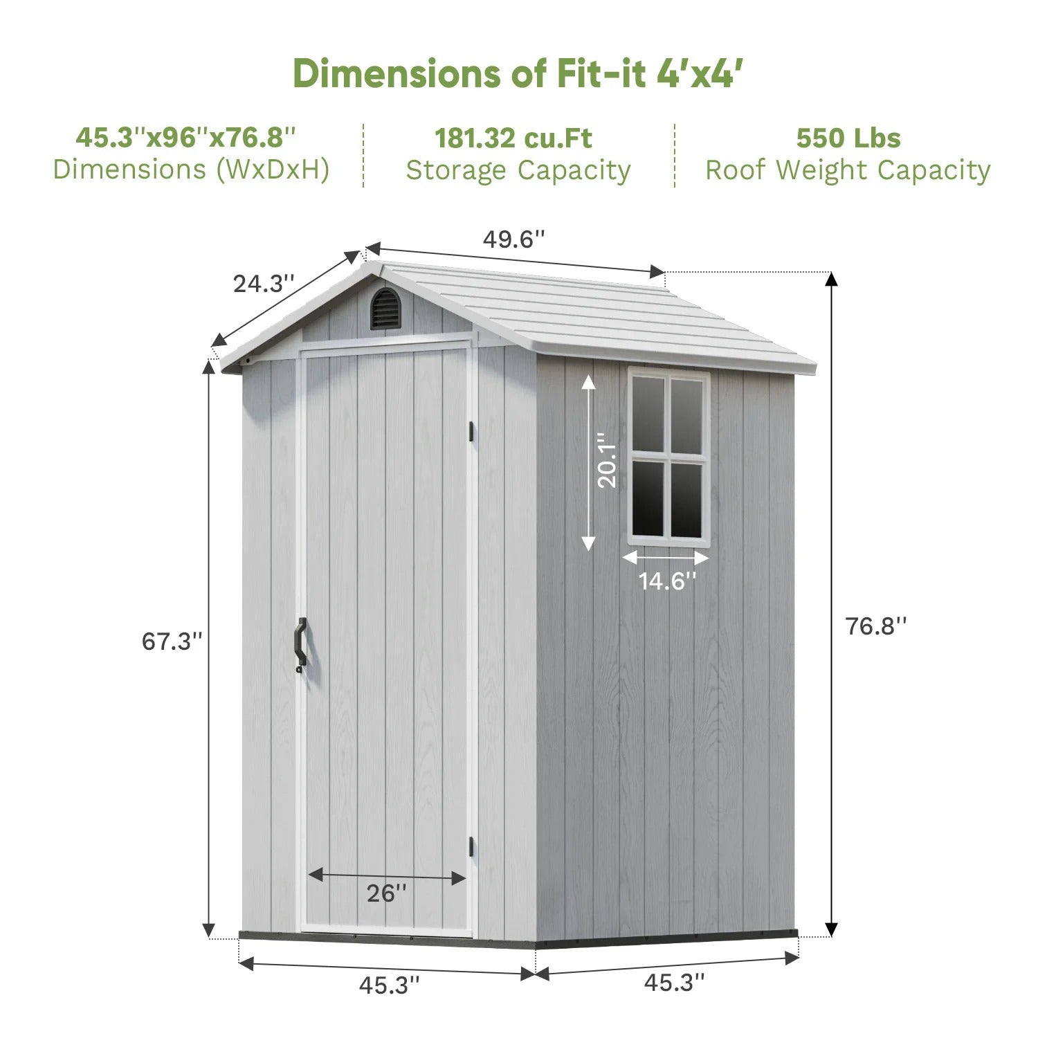 Patiowell 4x4 Plastic Storage Garden Shed, Gray White