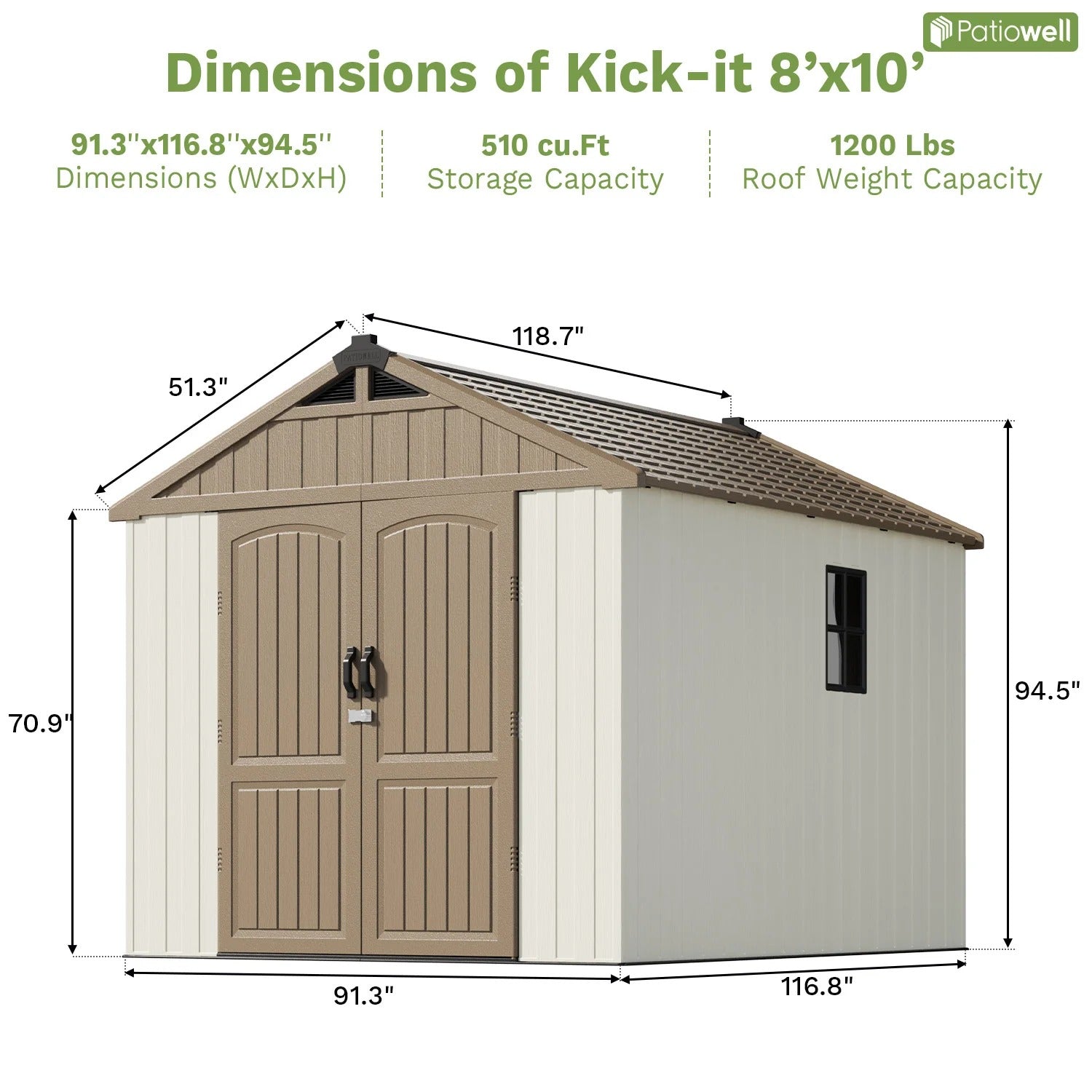 Kick-it 8x10 Plastic Shed with Floor and Windows, Khaki & Beige